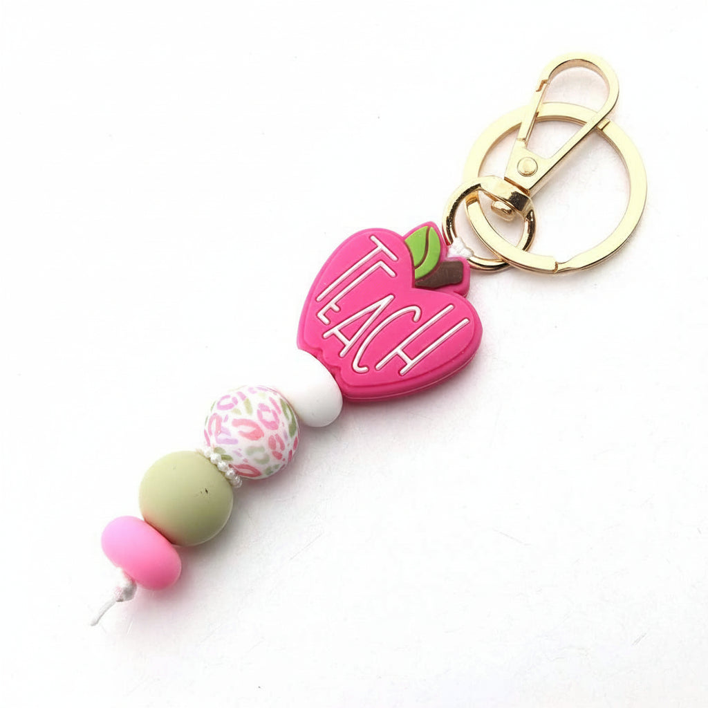 Silicone Beads Plant Teacher Apple Keychain Charm Creative Cartoon Ladies Bag Pendant Mobile Phone Chain Small Accessories