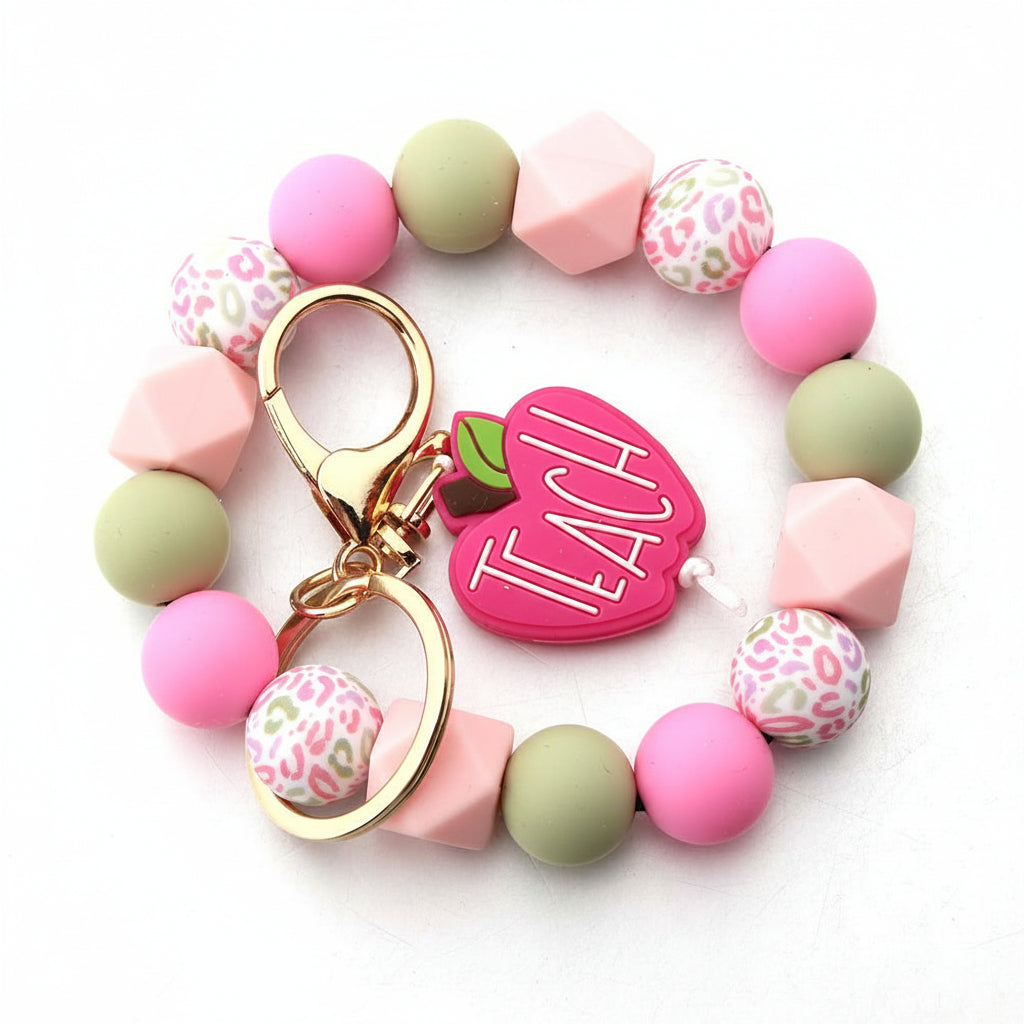 Silicone Beads Plant Teacher Apple Keychain Charm Creative Cartoon Ladies Bag Pendant Mobile Phone Chain Small Accessories