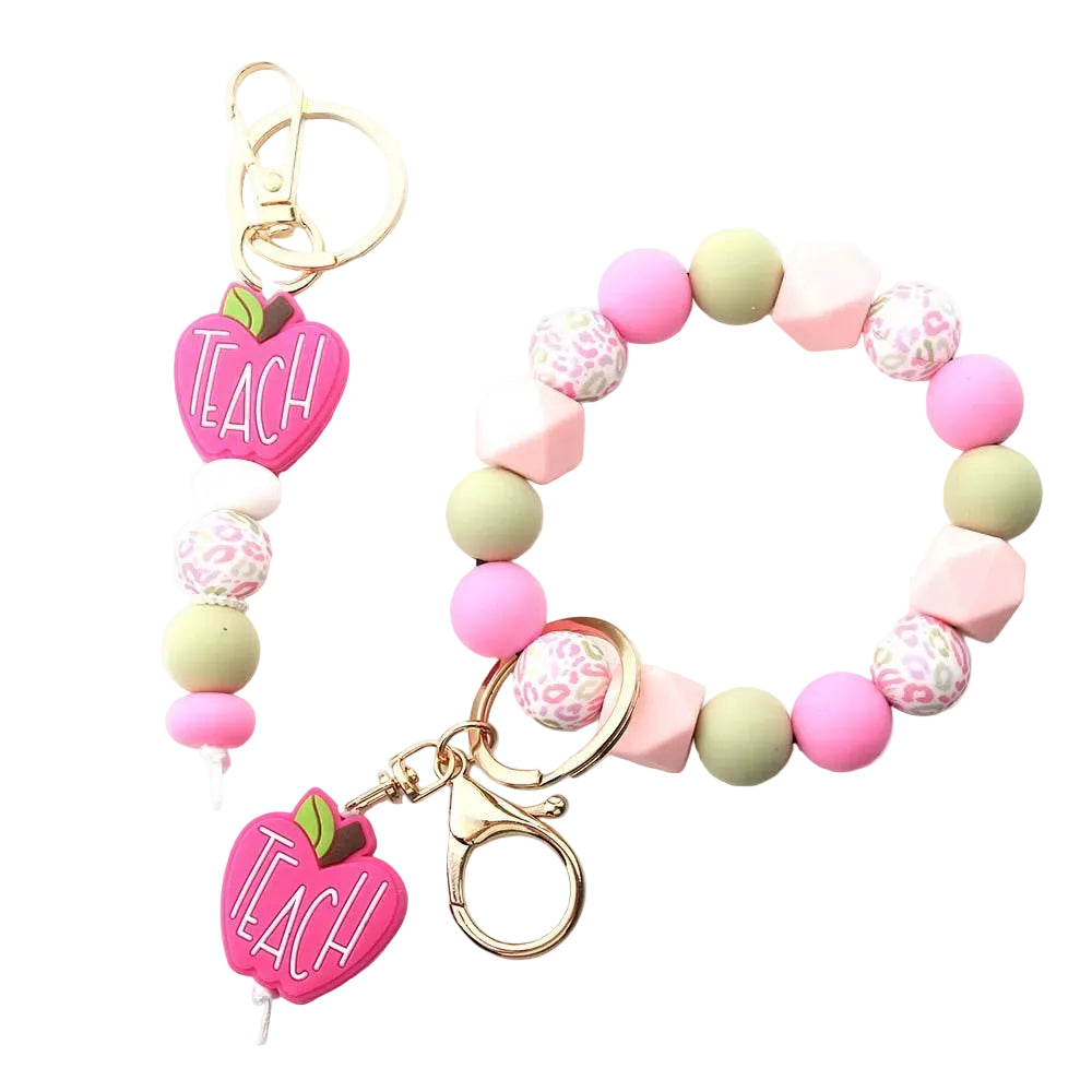 Silicone Beads Plant Teacher Apple Keychain Charm Creative Cartoon Ladies Bag Pendant Mobile Phone Chain Small Accessories