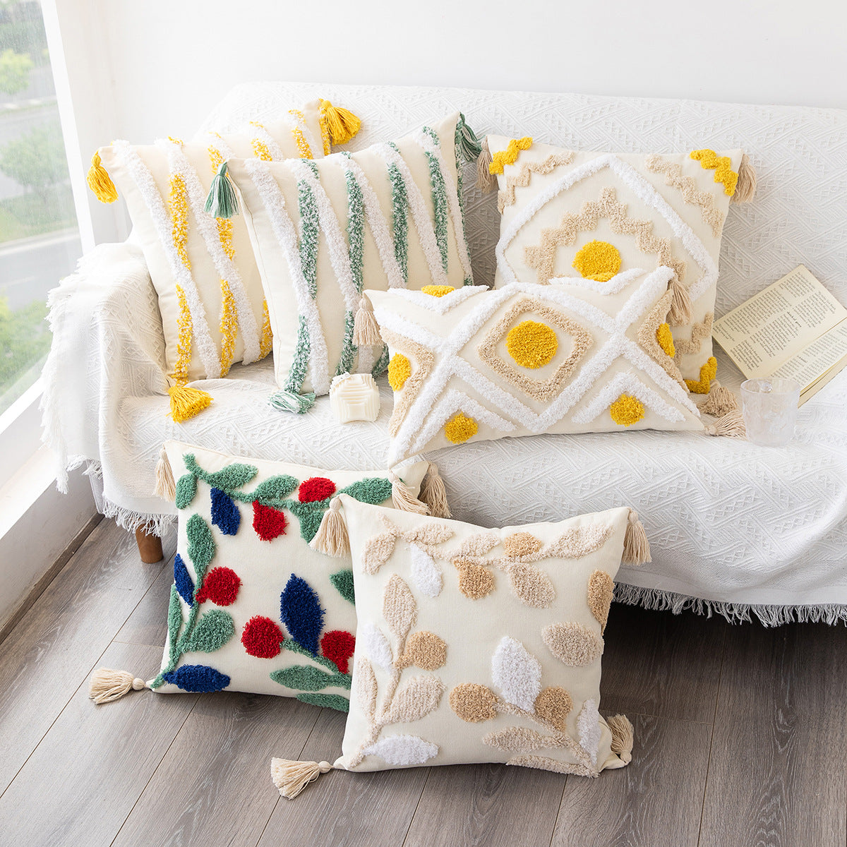 Amazon New Bohemian Geometric Tufted Pillow Case Home Tassel Cushion Homestay Simple Waist Pillow