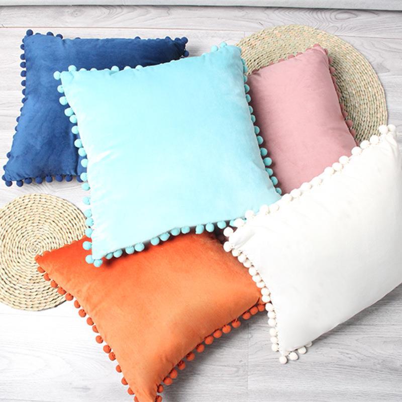Factory in stock plain fur ball pillow modern minimalist sofa pillow bedside waist pillow cross-border delivery