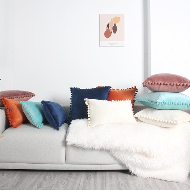Factory in stock plain fur ball pillow modern minimalist sofa pillow bedside waist pillow cross-border delivery