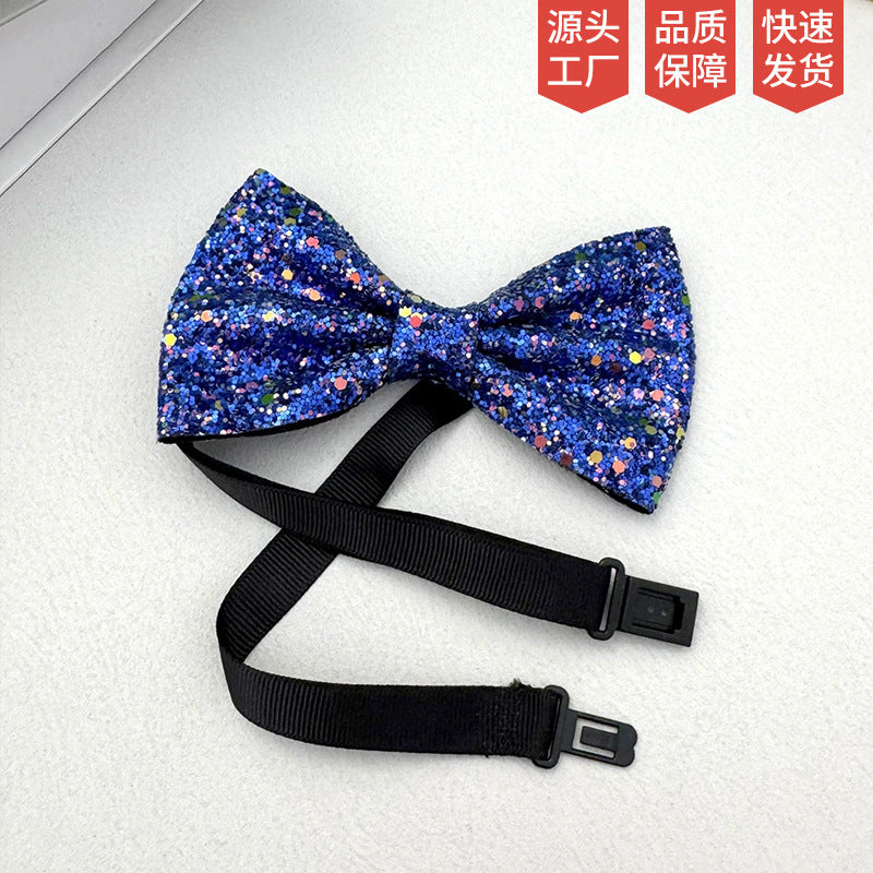 Bow Tie Men's Wine Blue Black Glitter Wedding Groom Best Man Wedding Knot-Free Men's Suit Shirt European and American Bow Tie