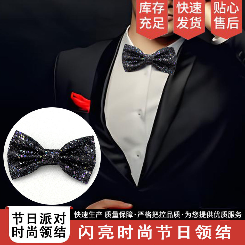 Bow Tie Men's Wine Blue Black Glitter Wedding Groom Best Man Wedding Knot-Free Men's Suit Shirt European and American Bow Tie