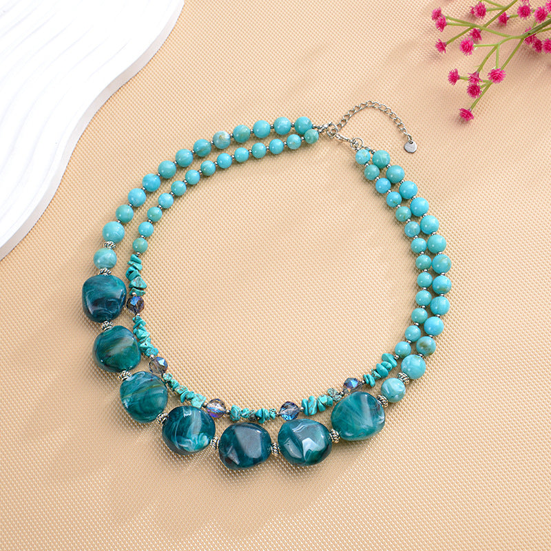Summer Hot Bohemian Turquoise Necklace Beach Holiday Party Acrylic Beaded Multi-Layer Necklace for Women