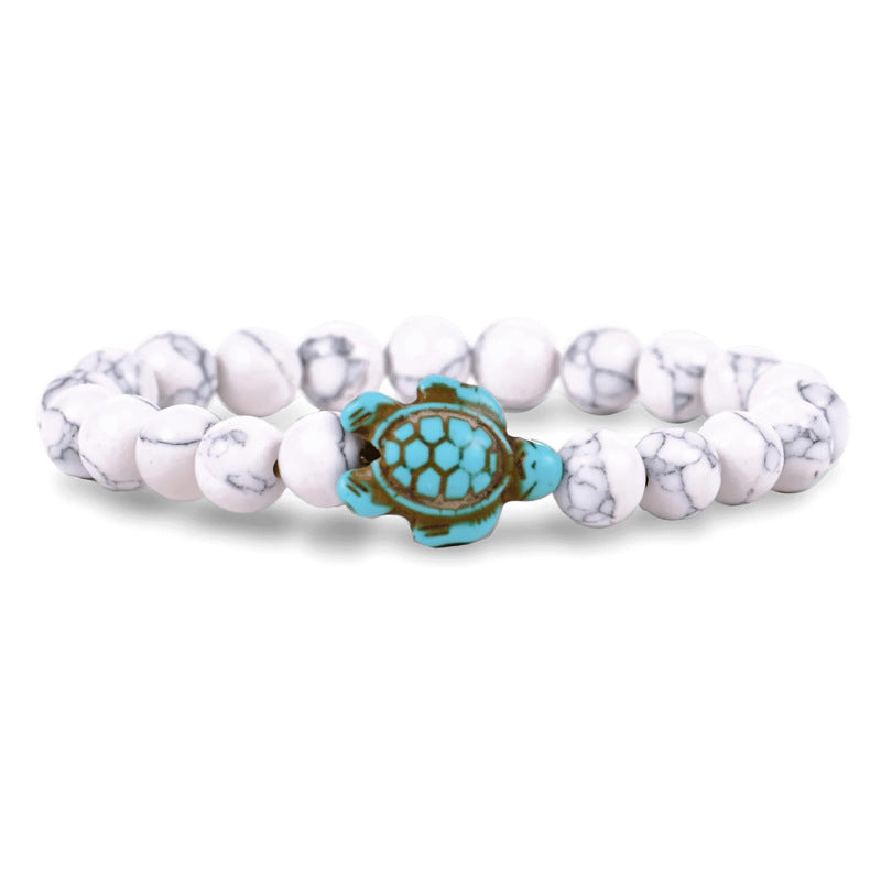 4Pcs Marine Turtle Model 8mm Marine Turquoise Pink Crystal Semi-Precious Stone Protective Turtle Beaded Bracelet