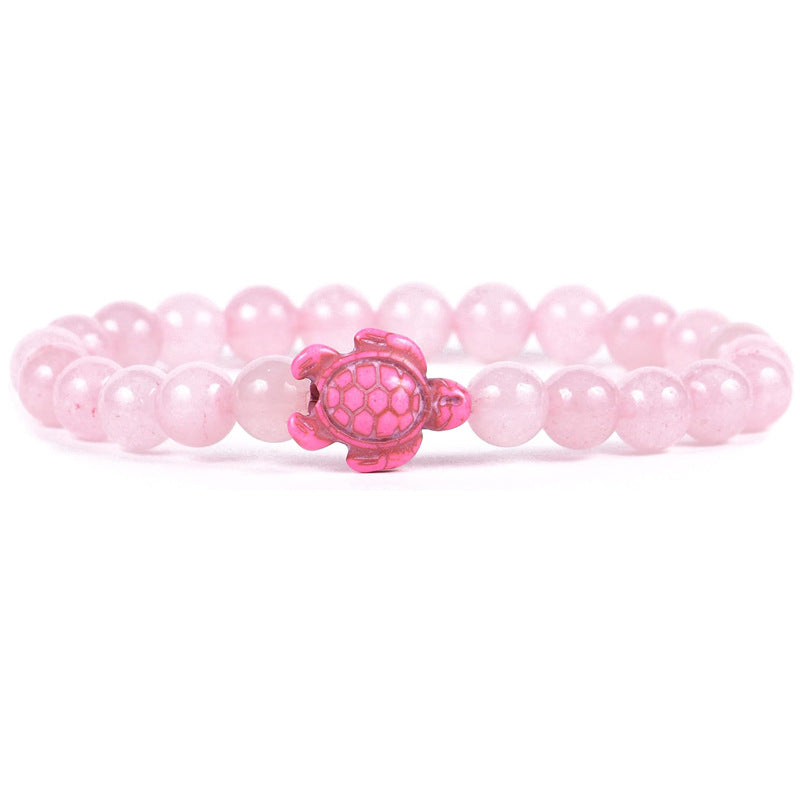 4Pcs Marine Turtle Model 8mm Marine Turquoise Pink Crystal Semi-Precious Stone Protective Turtle Beaded Bracelet