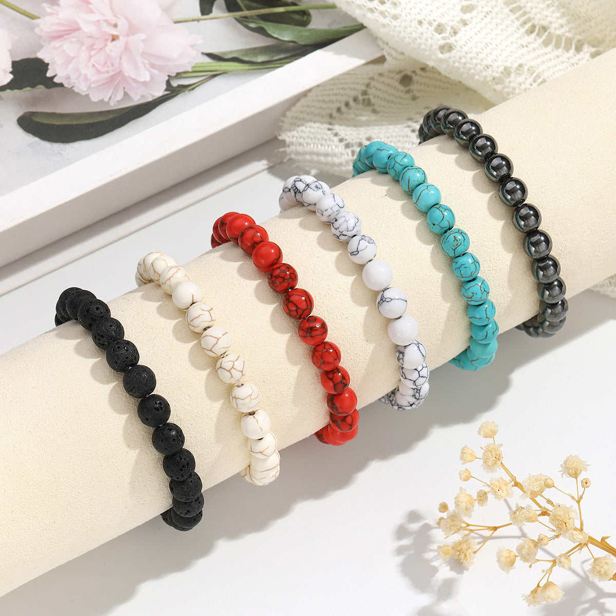 5pcs Natural Turquoise 8mm Beaded Bracelet Unisex Couple Gift Fashion BraceletS