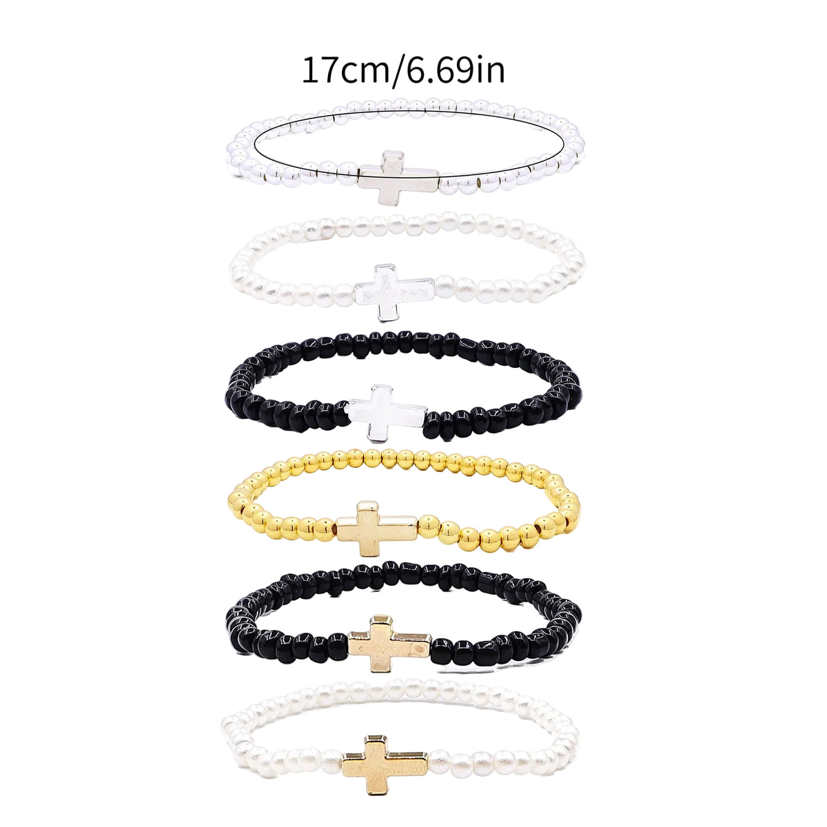 Elastic Bracelets Imitation Pearl Ccb Beaded Cross Export Versatile Simple Three-Piece Suit