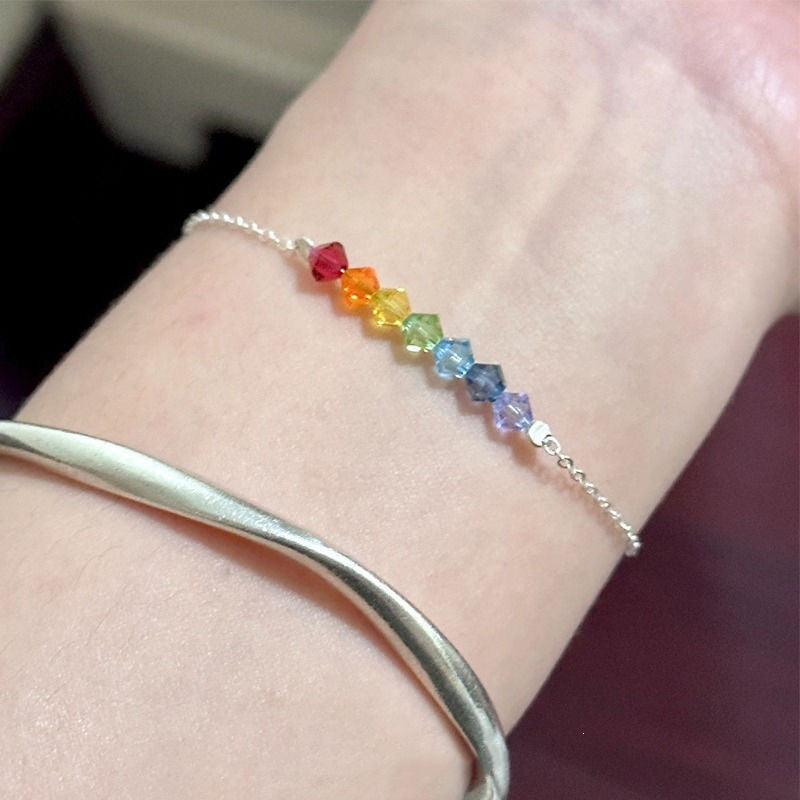 Rainbow Summer Gradient Color Zircon Bracelet Sweet Beauty High-Looking Value Niche High-Grade Temperament Female Summer