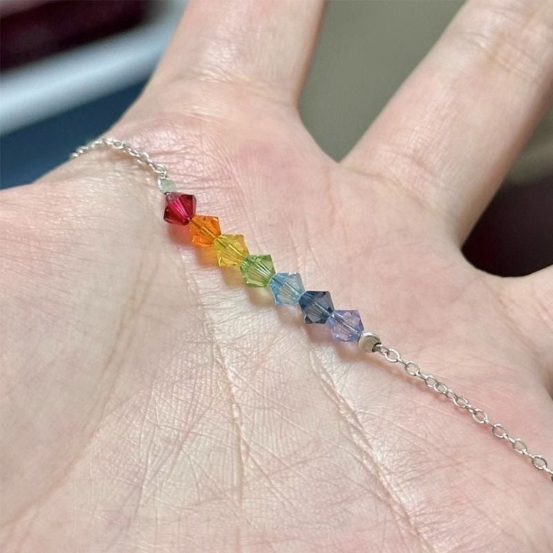 Rainbow Summer Gradient Color Zircon Bracelet Sweet Beauty High-Looking Value Niche High-Grade Temperament Female Summer