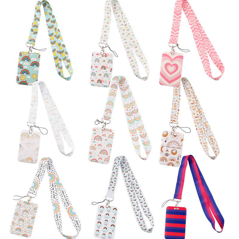 Rainbow Series Mobile Phone Hanging Rope Card Set U Disk Hanging Rope Ribbon Work Bus Listing Plastic Hard Card Set