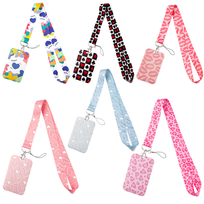 New Heart-Shaped Mobile Phone Lanyard Card Holder Student Bus Card Exhibition Id Personalized Trendy Hard Shell Protective Cover