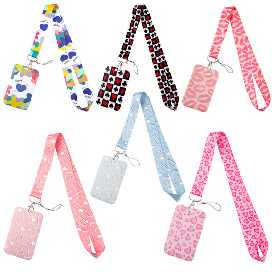 New Heart-Shaped Mobile Phone Lanyard Card Holder Student Bus Card Exhibition Id Personalized Trendy Hard Shell Protective Cover