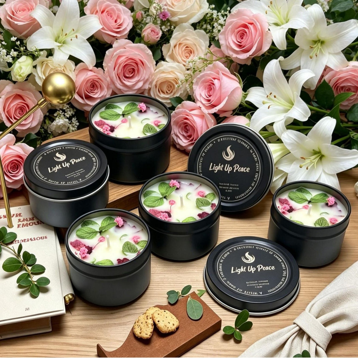 Cross-Border Dried Flower Scented Candles in Black Tin Cans, Smokeless Soy Wax, Bedroom Fragrance Diffuser, Birthday Gift Wholesale