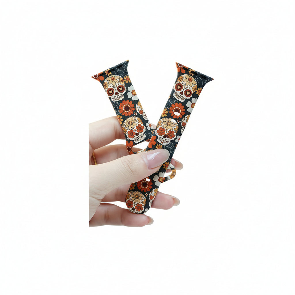 Printed Skull Watch Strap Suitable for Apple Watch S10/11 Watch Strap Silicone Printings