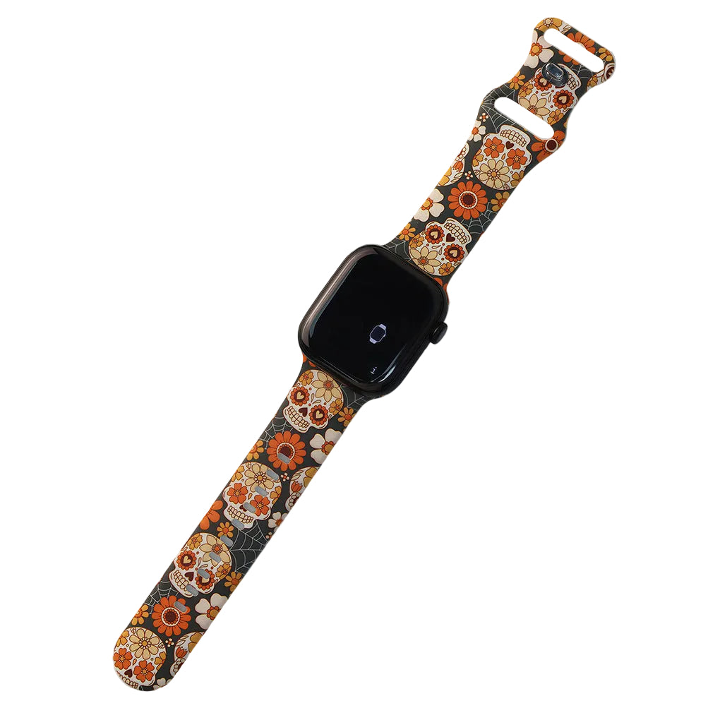 Printed Skull Watch Strap Suitable for Apple Watch S10/11 Watch Strap Silicone Printings