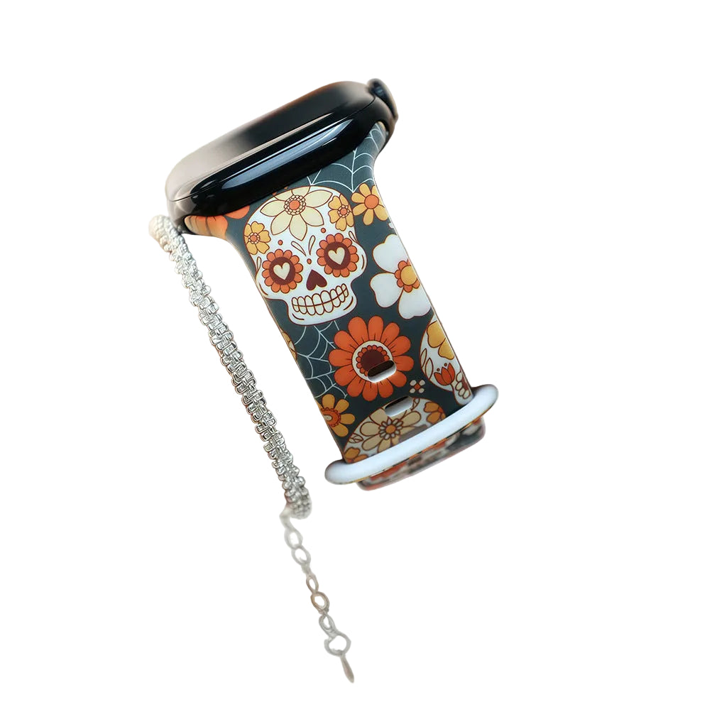 Printed Skull Watch Strap Suitable for Apple Watch S10/11 Watch Strap Silicone Printings