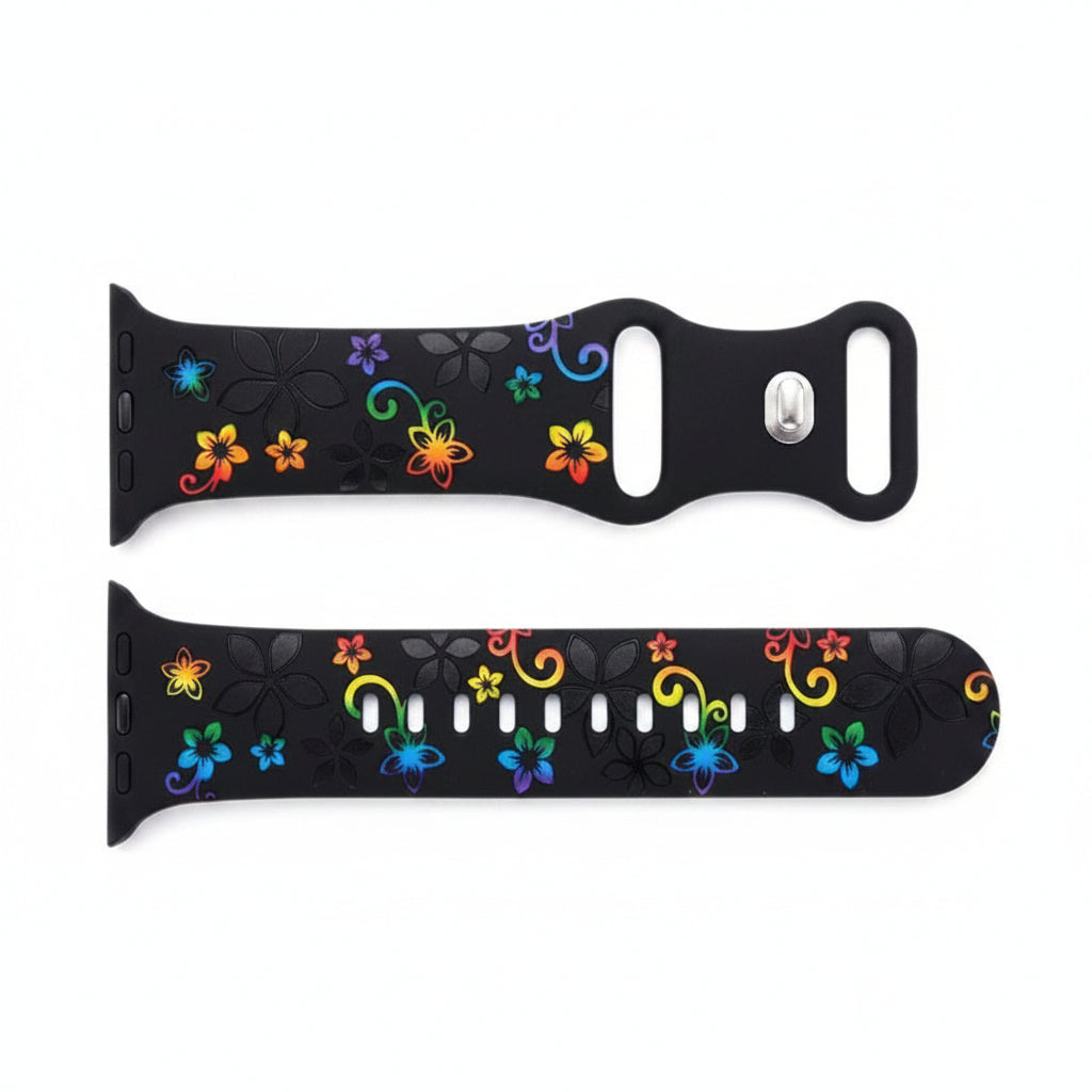 Silicone Watch Bands Suitable for All Models of Apple Watch S11, Colorful Flower-Engraved Replacement Bands
