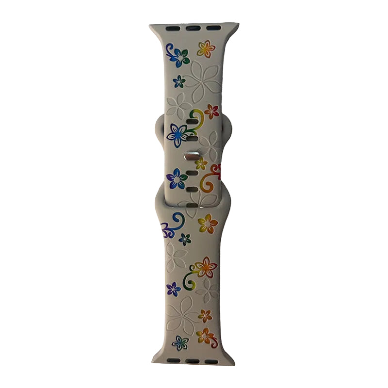 Silicone Watch Bands Suitable for All Models of Apple Watch S11, Colorful Flower-Engraved Replacement Bands