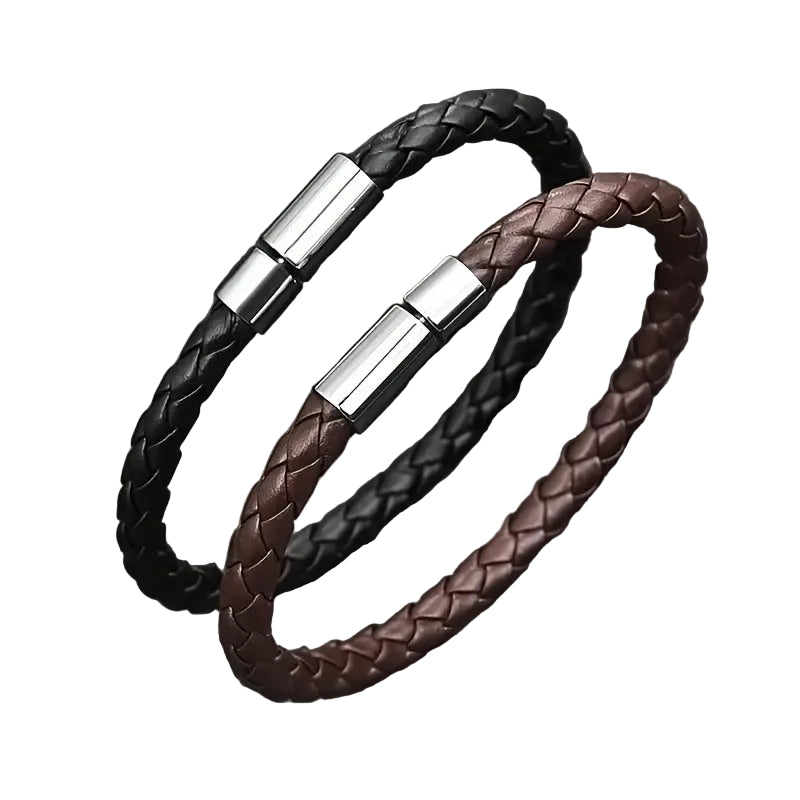 New Leather Braided with Alloy Magnetic Clasp, Vintage Men's Bracelet