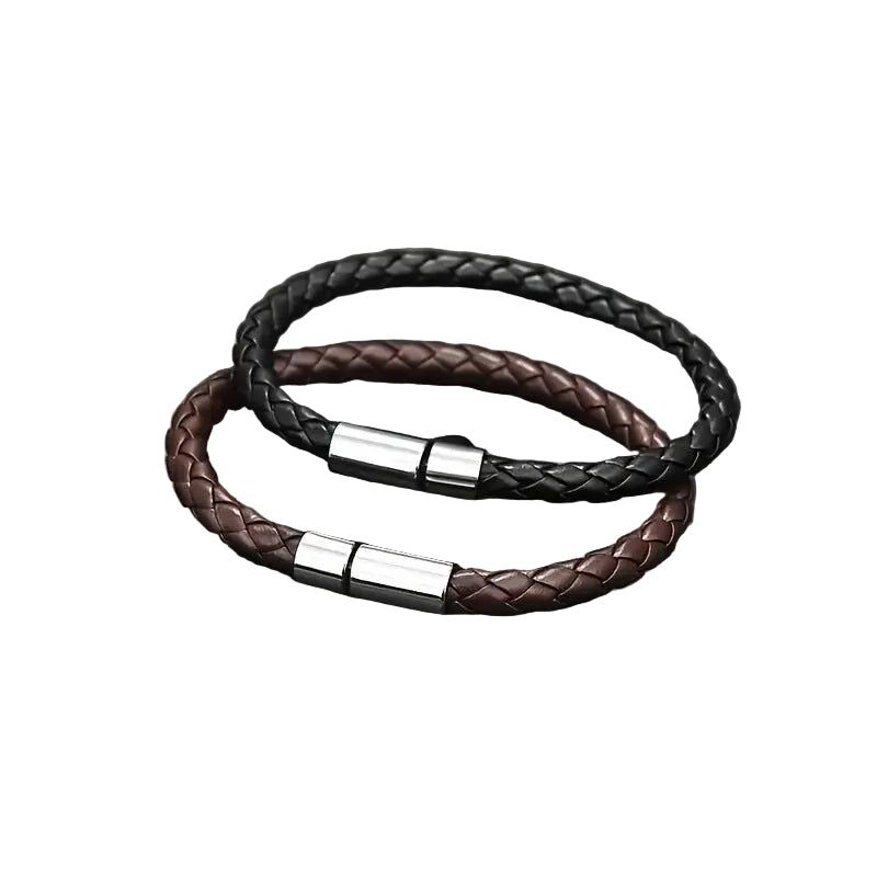New Leather Braided with Alloy Magnetic Clasp, Vintage Men's Bracelet