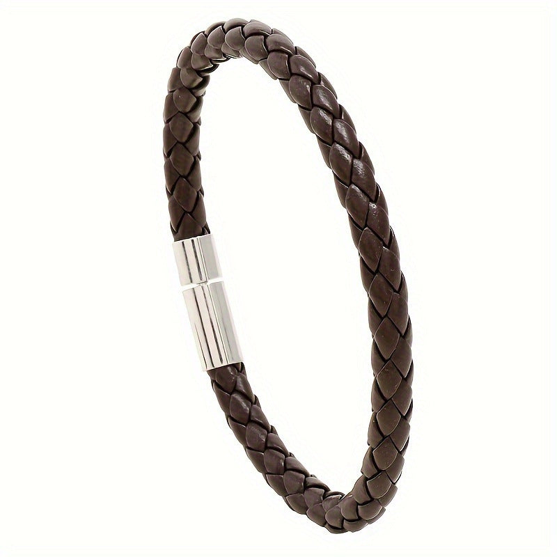 New Leather Braided with Alloy Magnetic Clasp, Vintage Men's Bracelet
