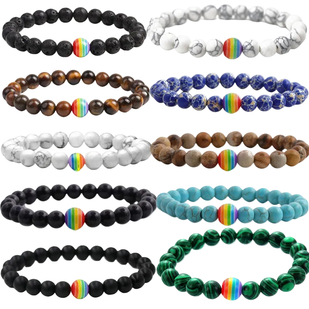 Volcanic Stone Couple Bracelet, Colorful Beads, White Turquoise, Tiger Eye Stone Beaded Bracelet