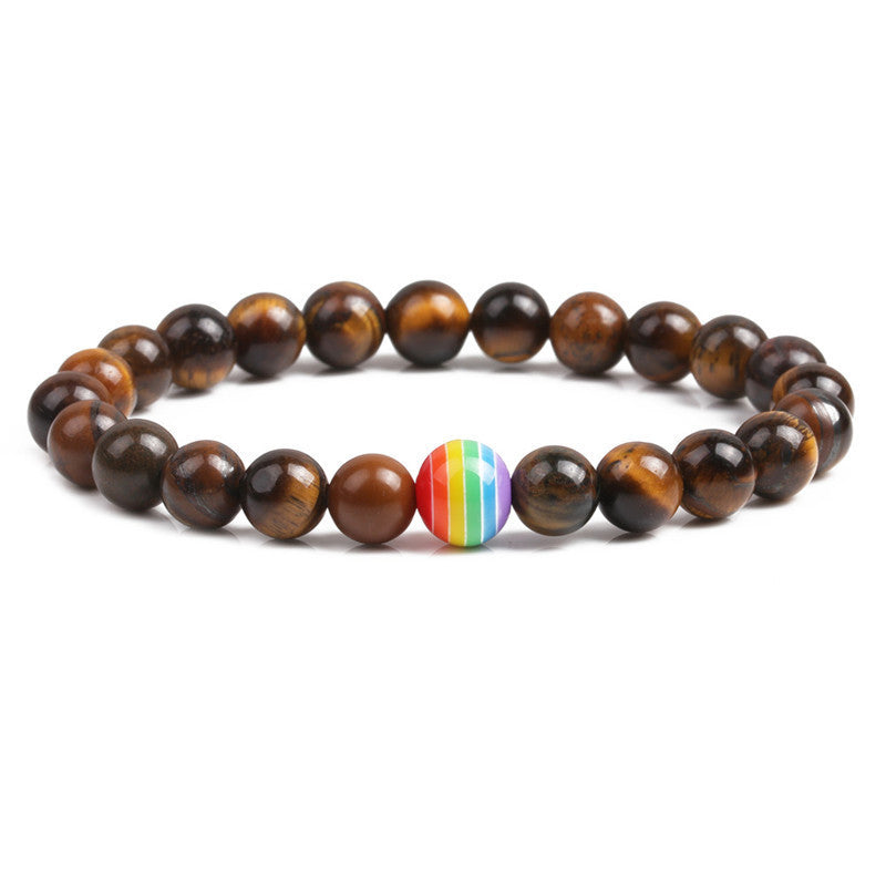 Volcanic Stone Couple Bracelet, Colorful Beads, White Turquoise, Tiger Eye Stone Beaded Bracelet