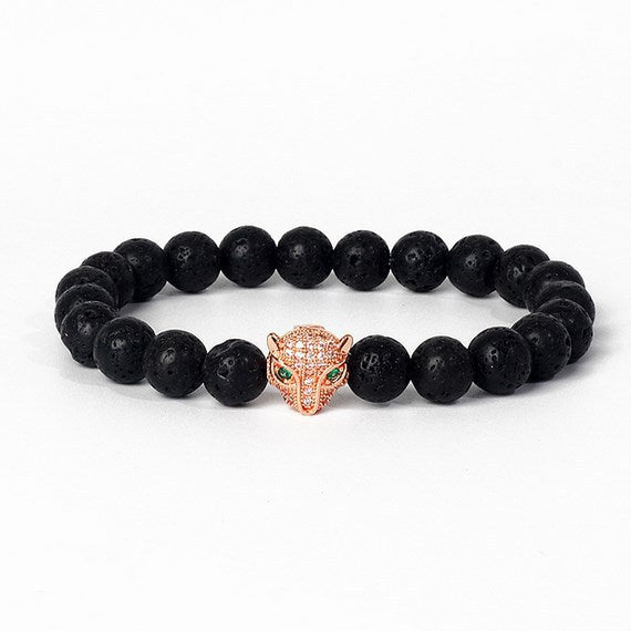 8mm frosted stone  zircon leopard head volcanic stone synthetic turquoise weathering agate beaded bracelet c46
