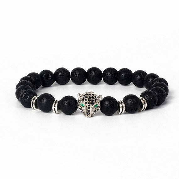 8mm frosted stone  zircon leopard head volcanic stone synthetic turquoise weathering agate beaded bracelet c46