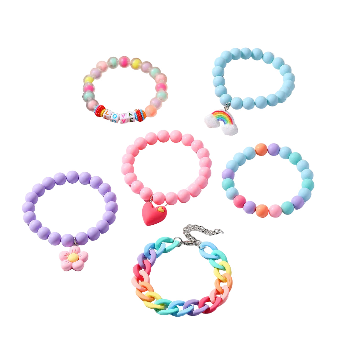 Bohemian Heart-Shaped Acrylic Cute Pink Letter Bracelet Colorful Beaded Bracelet Set