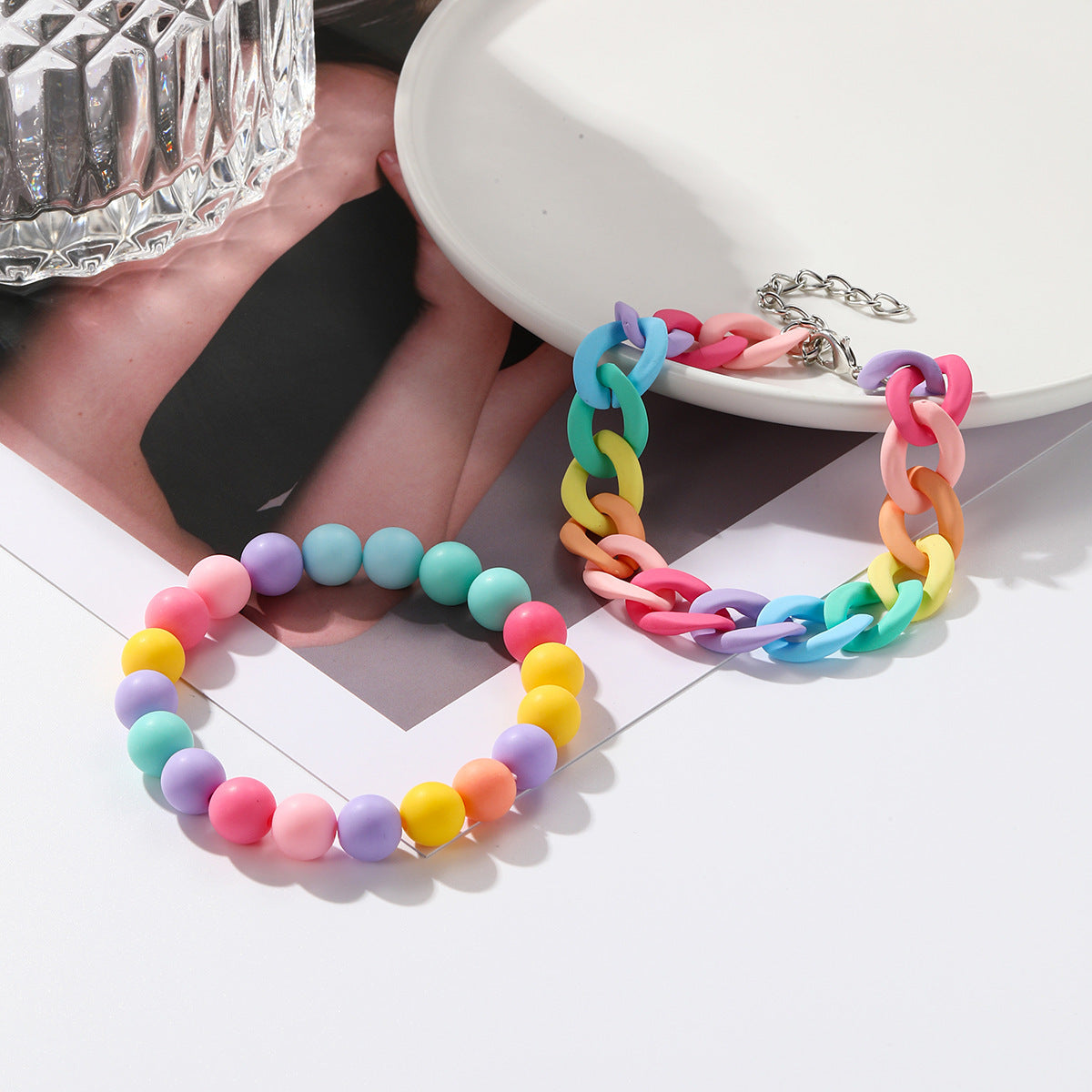 Bohemian Heart-Shaped Acrylic Cute Pink Letter Bracelet Colorful Beaded Bracelet Set