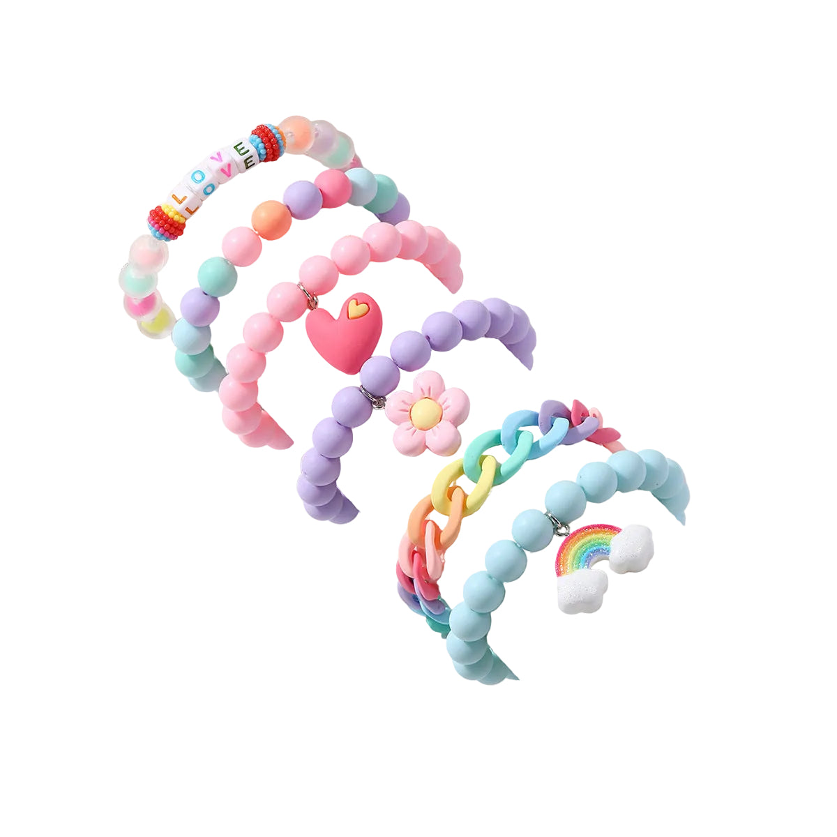 Bohemian Heart-Shaped Acrylic Cute Pink Letter Bracelet Colorful Beaded Bracelet Set