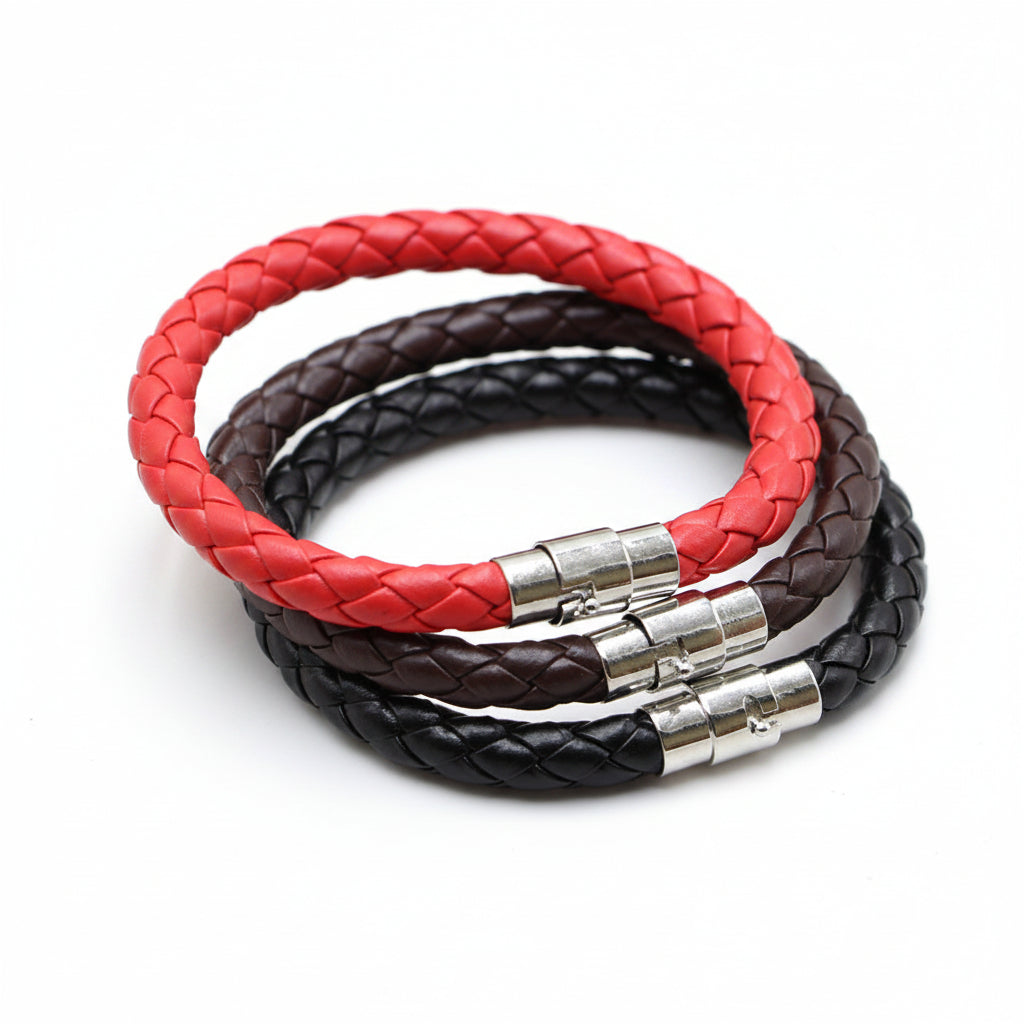 Magnetic buckle PU bracelet wish men's woven leather rope leather couple bracelet