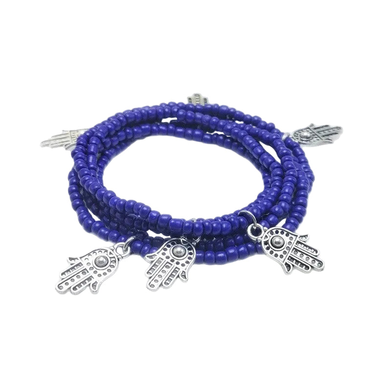 Body Chain with Glass Seed Beads, Fashionable Magic Hand Fish Pendant Accessories, Elastic Handmade Beaded Jewelry Waist Chain