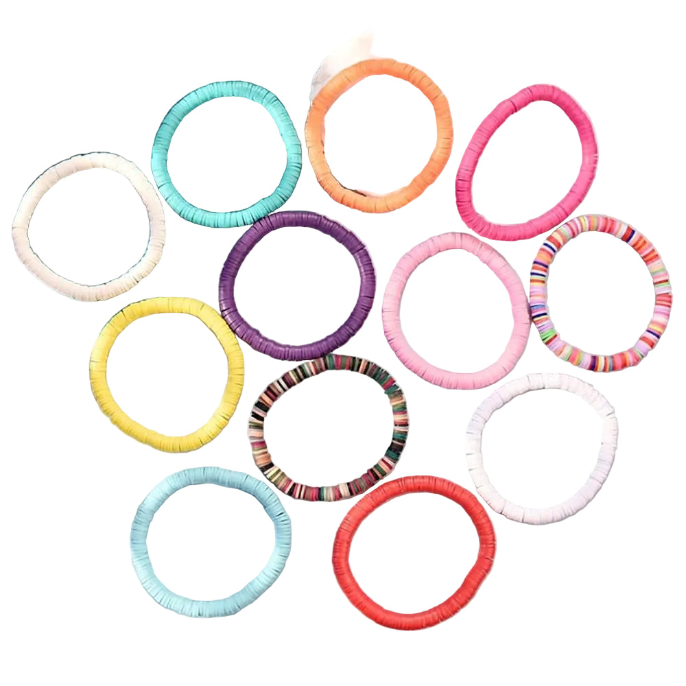 Bohemian Beach Ethnic Style Mixed Color Elastic Rope Sliced Soft Pottery  Stackable Bracelet