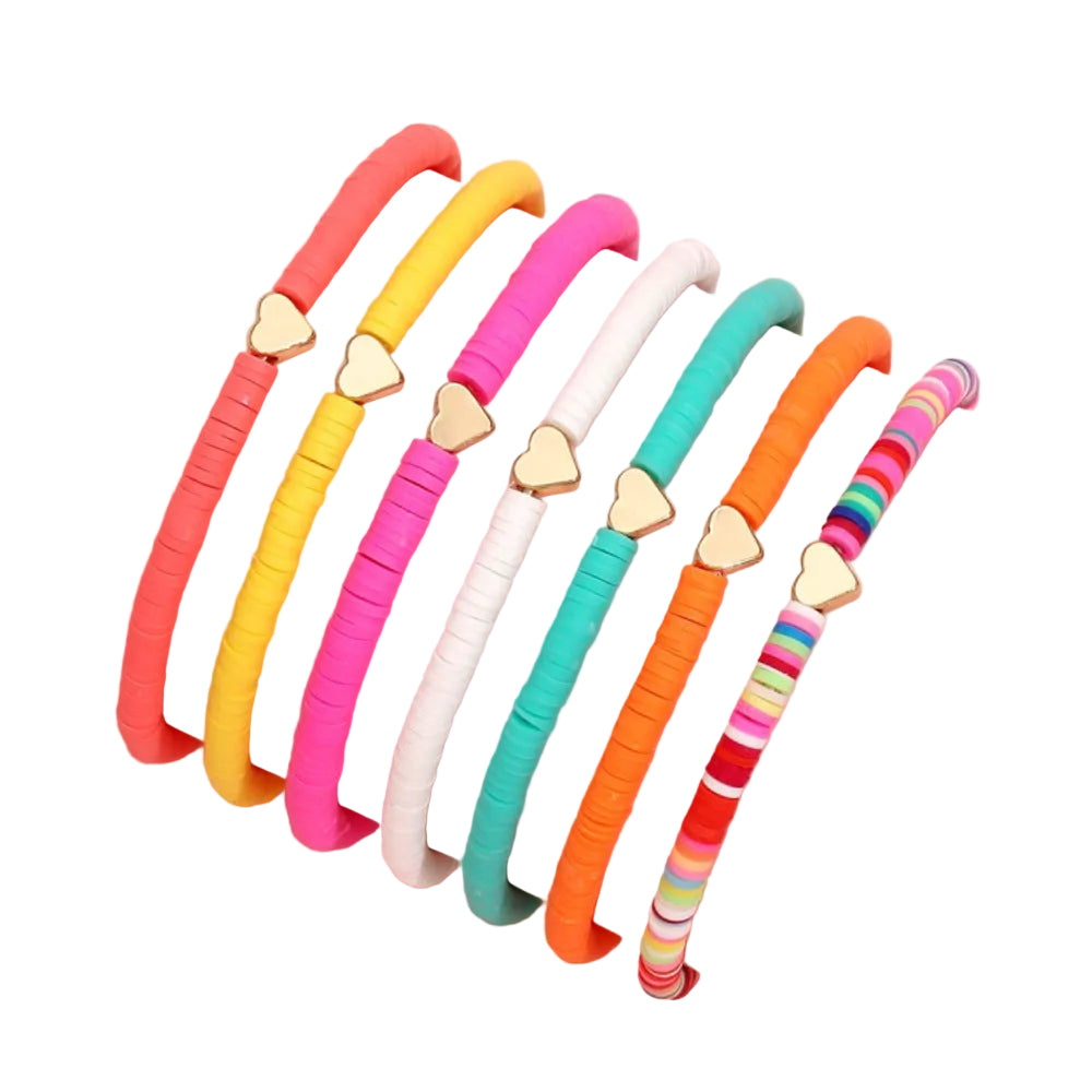 7-Piece Beaded Set Fashion Heart Colorful Soft Clay Bracelet Bohemian Style
