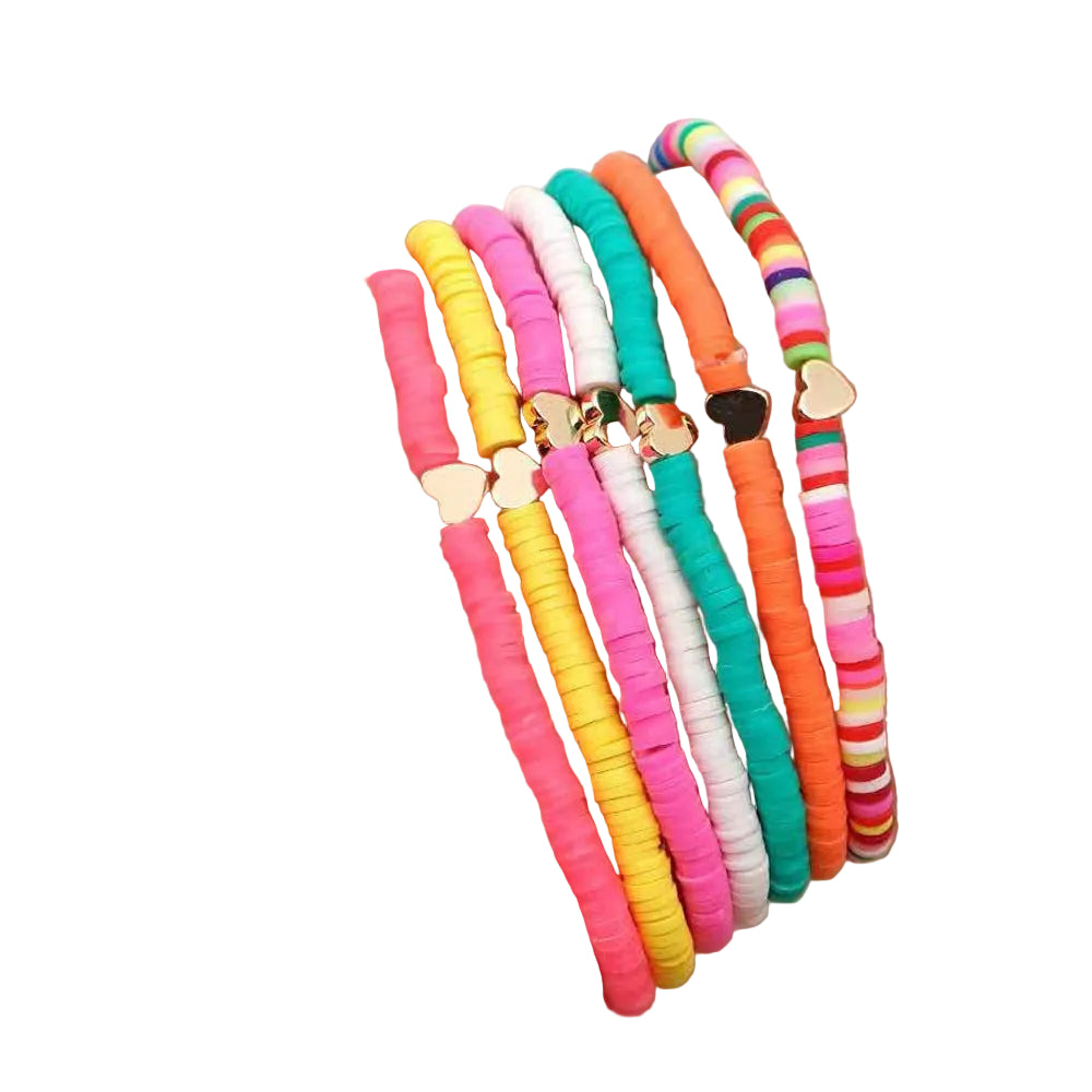 7-Piece Beaded Set Fashion Heart Colorful Soft Clay Bracelet Bohemian Style