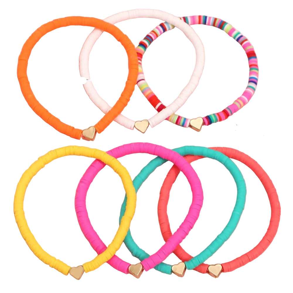 7-Piece Beaded Set Fashion Heart Colorful Soft Clay Bracelet Bohemian Style