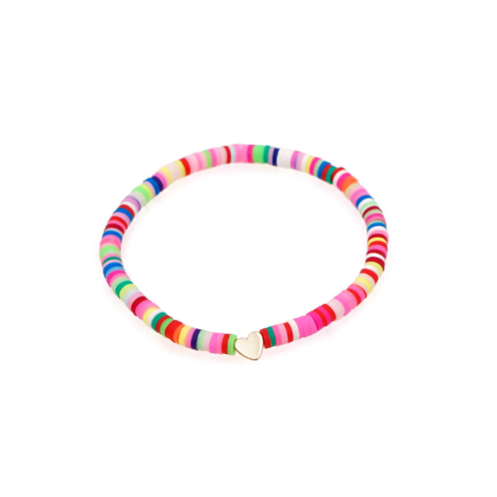 7-Piece Beaded Set Fashion Heart Colorful Soft Clay Bracelet Bohemian Style