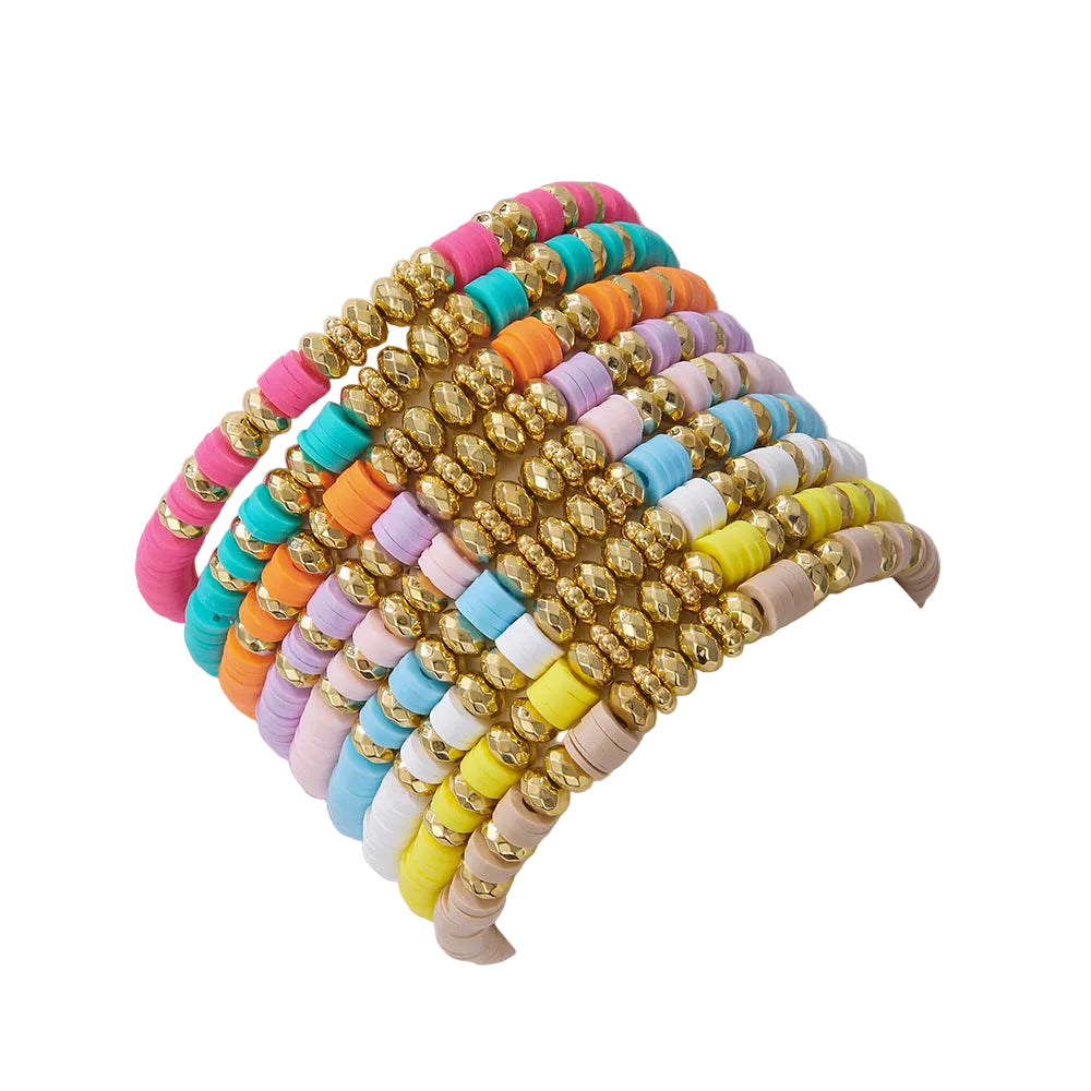 Bohemian suit Summer Beach Colorful Slice Golden Bead Soft Pottery Bracelet for Friends Gift