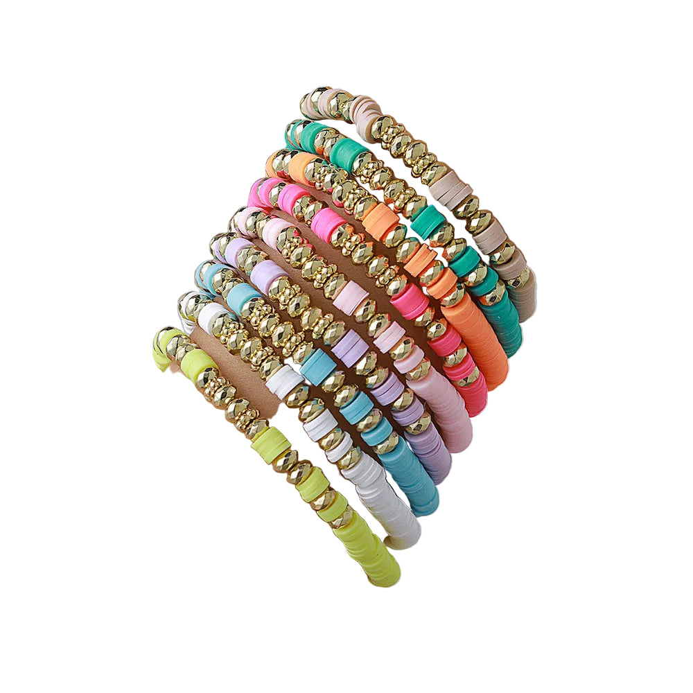 Bohemian suit Summer Beach Colorful Slice Golden Bead Soft Pottery Bracelet for Friends Gift