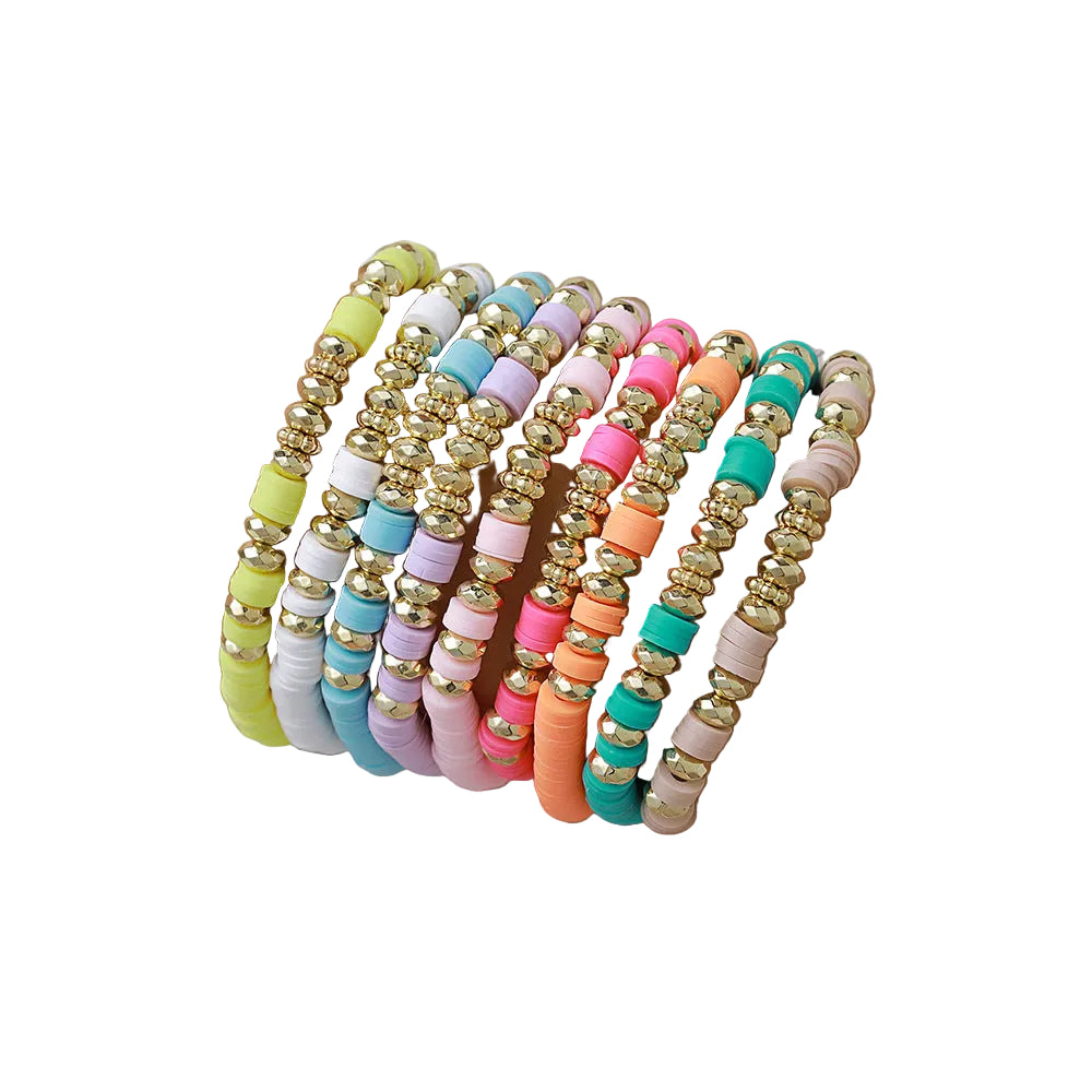 Bohemian suit Summer Beach Colorful Slice Golden Bead Soft Pottery Bracelet for Friends Gift