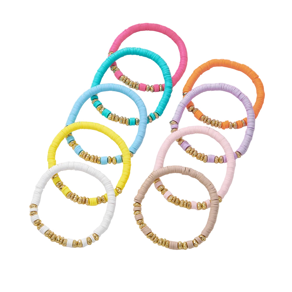 Bohemian suit Summer Beach Colorful Slice Golden Bead Soft Pottery Bracelet for Friends Gift