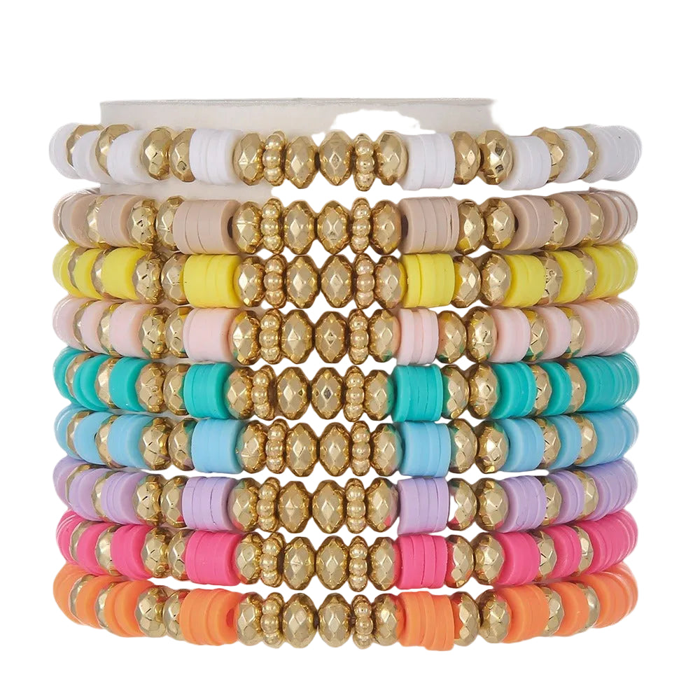 Bohemian suit Summer Beach Colorful Slice Golden Bead Soft Pottery Bracelet for Friends Gift