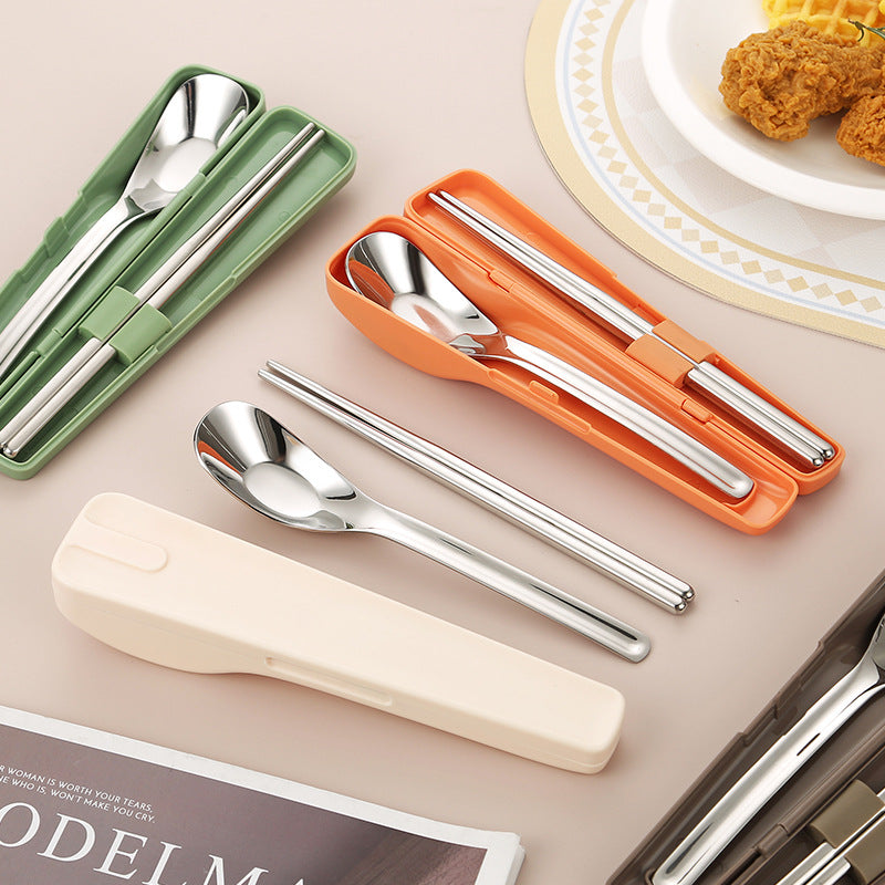 Japanese Style Portable Tableware suit 304 Stainless Steel Piece Piece Spoon Chopsticks Two-piece New Style Outdoor Tableware for Students