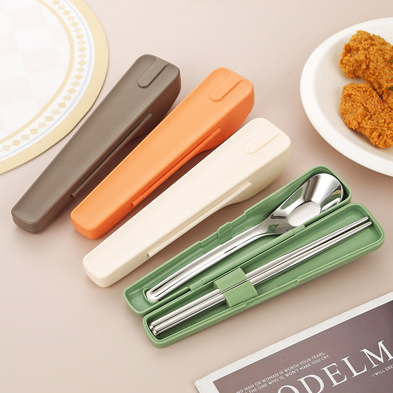 Japanese Style Portable Tableware suit 304 Stainless Steel Piece Piece Spoon Chopsticks Two-piece New Style Outdoor Tableware for Students