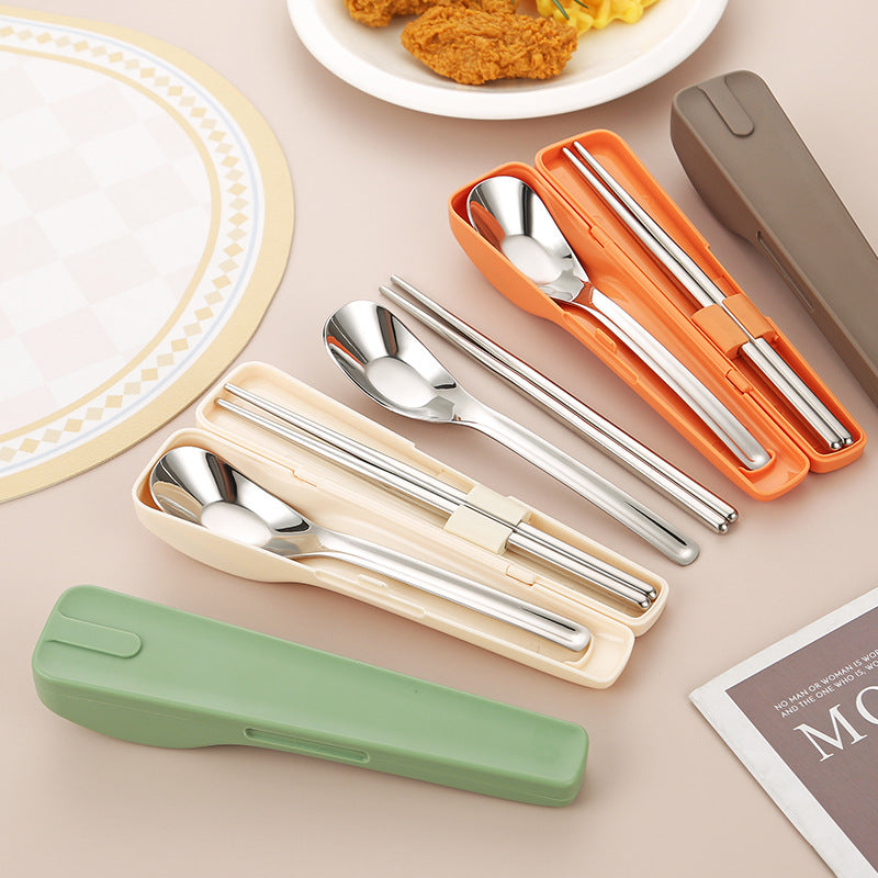 Japanese Style Portable Tableware suit 304 Stainless Steel Piece Piece Spoon Chopsticks Two-piece New Style Outdoor Tableware for Students