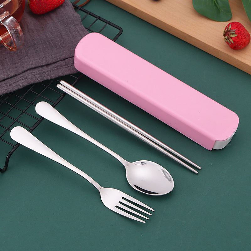 stainless steel chopsticks spoon Fork three-piece tableware affordable student gift outdoor LOGO tableware set Wholesale